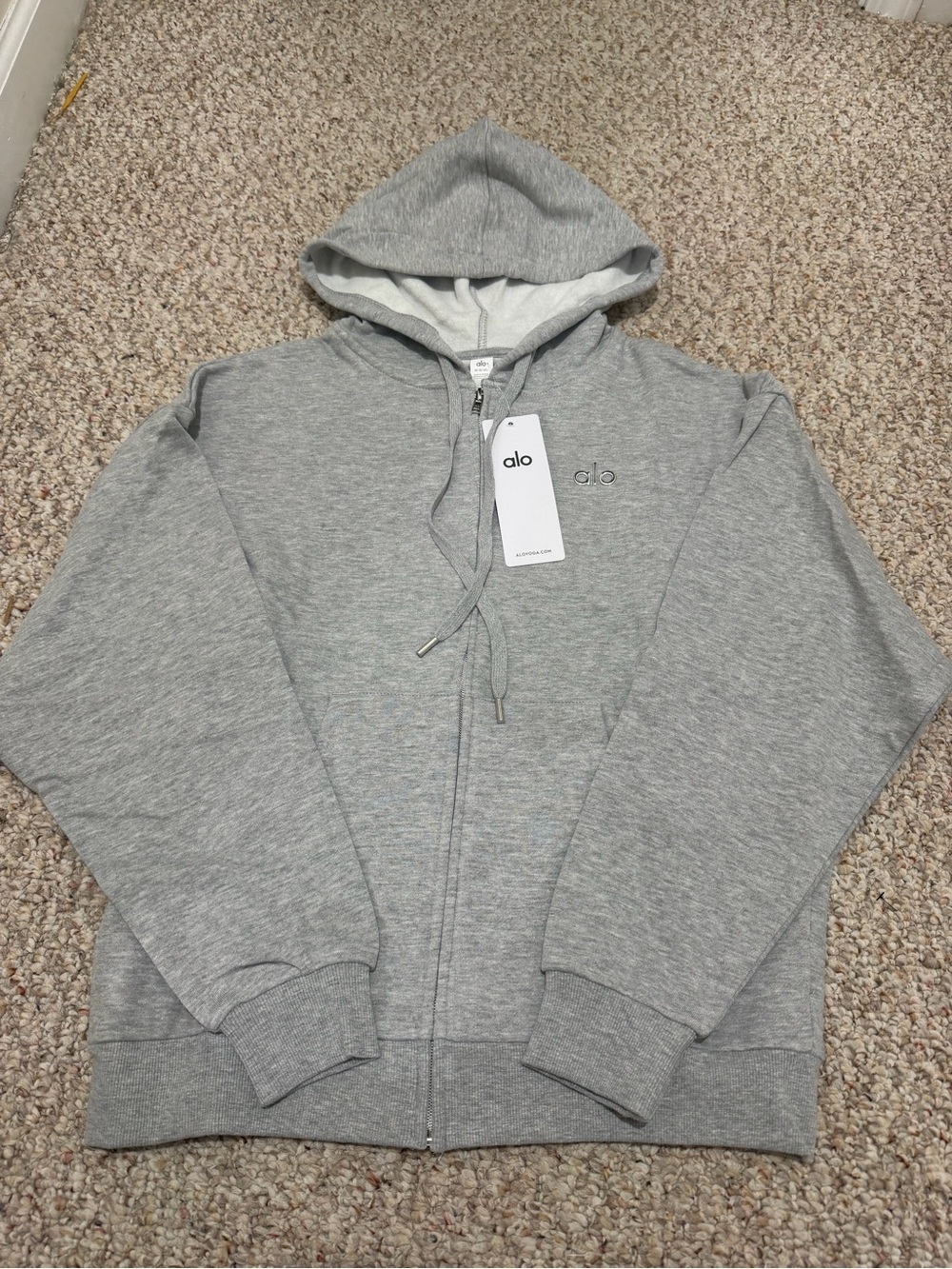 ALO Yoga Men's Light Gray Full-Zip Hooded Sweatshirt size M